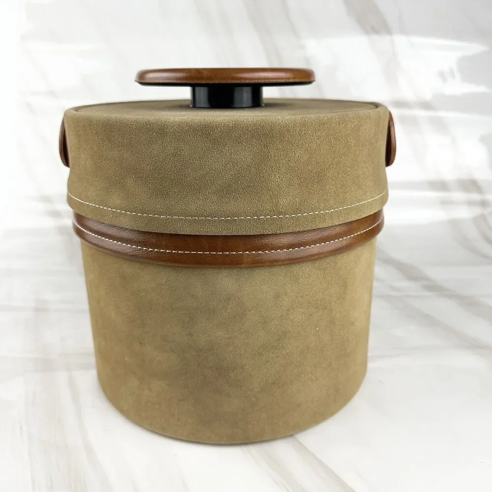 Vintage MCM Elmar Mfg Ice Bucket Brown Faux Suede & Vinyl
